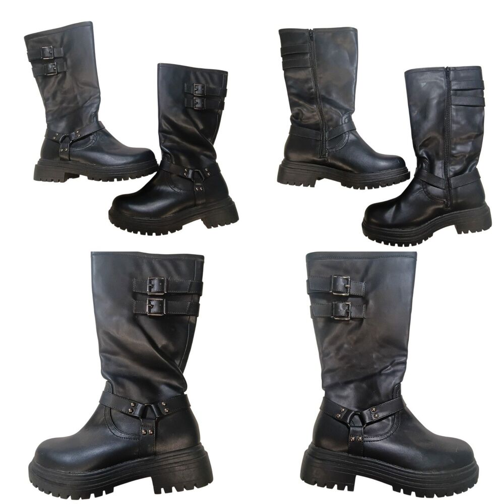 Women's Leather Knee High Black Heels By Chase And Chloe Size 8 Wide
